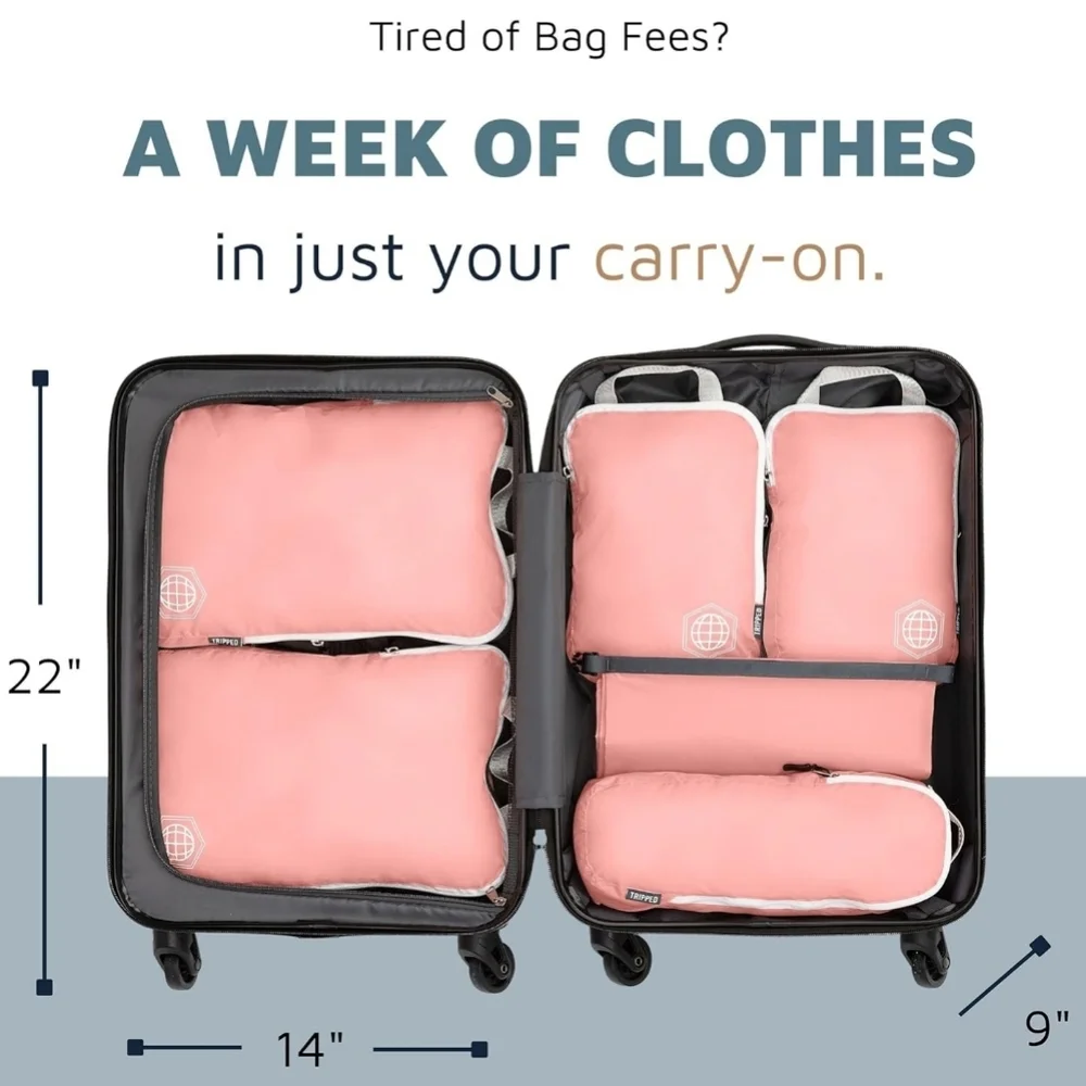 TRIPPED Compression Packing Cubes - 6-Piece Travel Essential Set - Dusty Rose